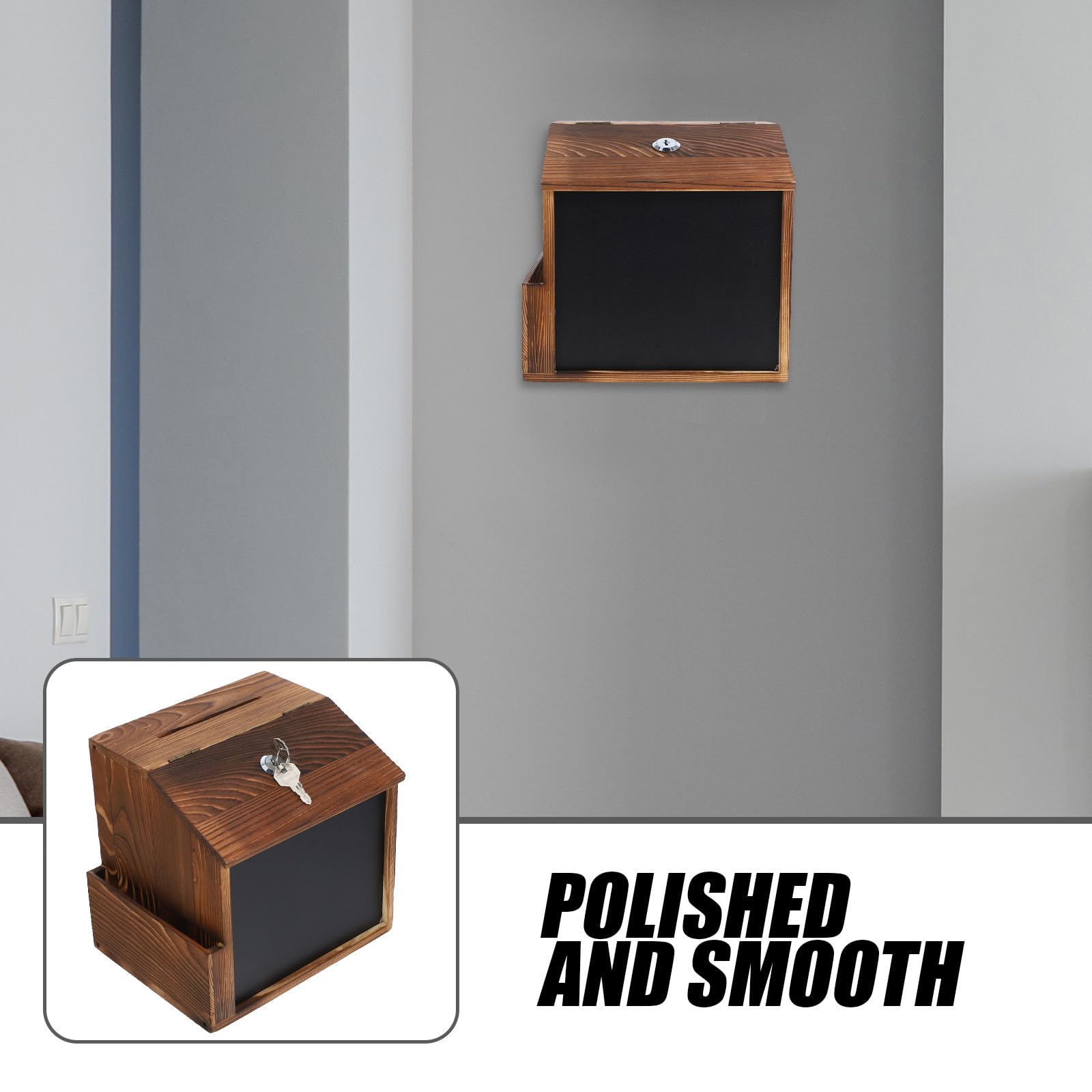 Caja de Donaciones de Madera y Superficie Pizarra con Cerradura Buzón de Pared Incluye Tornillos para Montaje para Sugerencias y Propinas en Restaurantes