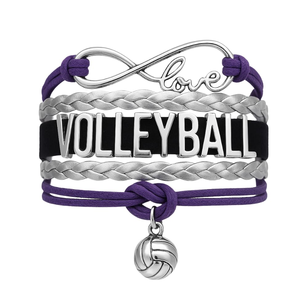 Volleyball Bracelets For Girls- Ideal Volleyball Gifts &amp; Souvenirs. Adjustable Charm Bracelet with Moveable Letters, Infinity Symbol &amp; Silver Volleyball Charm. Fashionable Bracelets by SportyBella.
