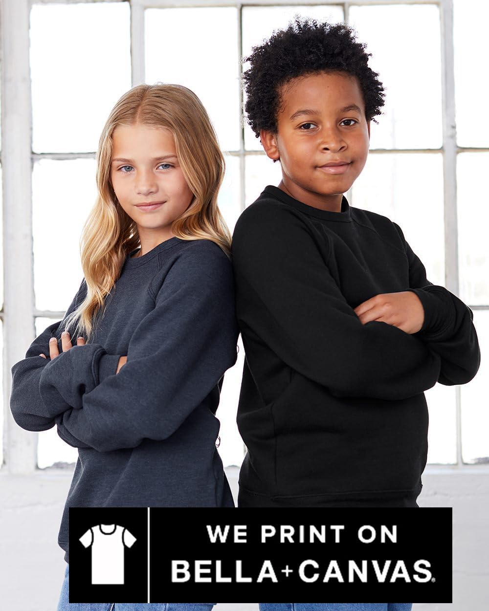 INK STITCH Youth Kids 3901y Bella Canvas Custom Printing Sponge Fleece Crewneck Sweatshirts