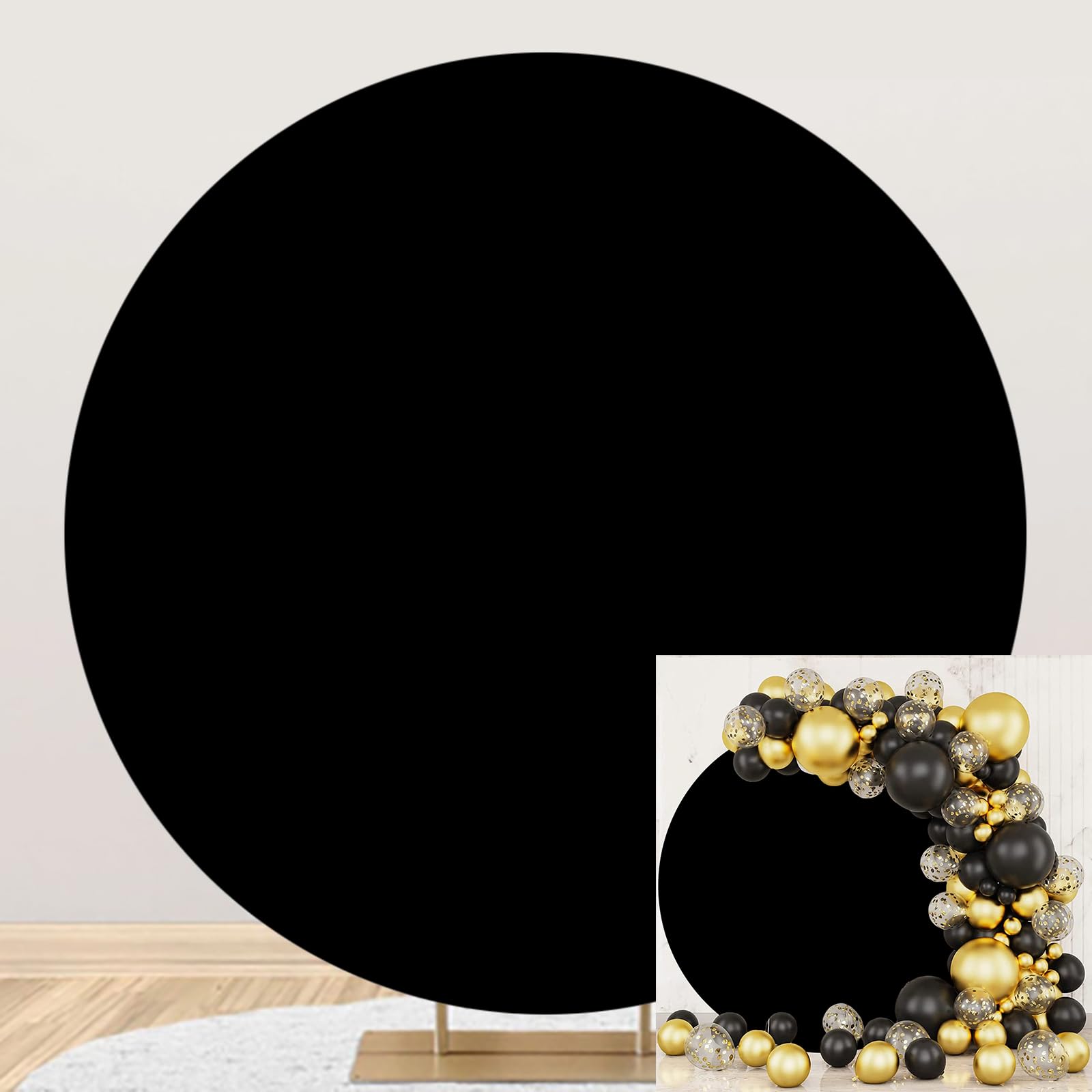 Tinteccer Nero Sfondo Rotondo 180cm Colore Solido Cerchio Compleanno Matrimonio Copertura Puro Nero Bambino Doccia Sposa Fotografia Neonato Ragazzi Ragazze Banner