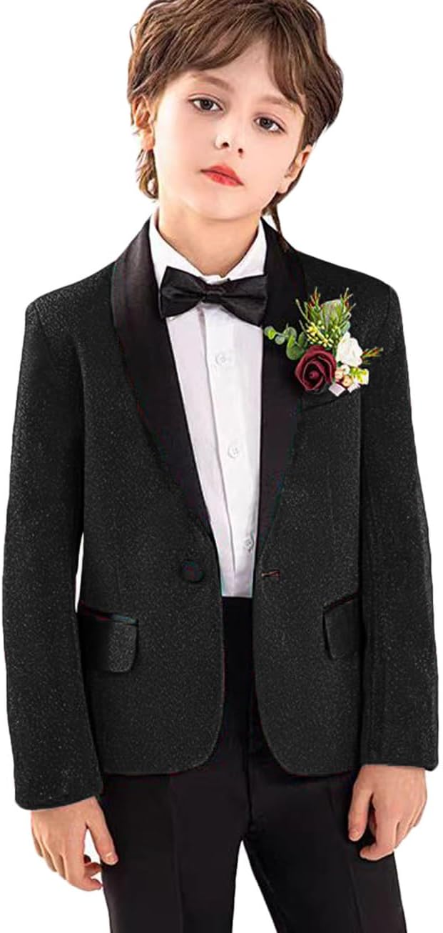 Boys Kids Shiny Suit Tuxedo Blazer Flower Boy Jacket for Prom Wedding Birthday Party Circus Show