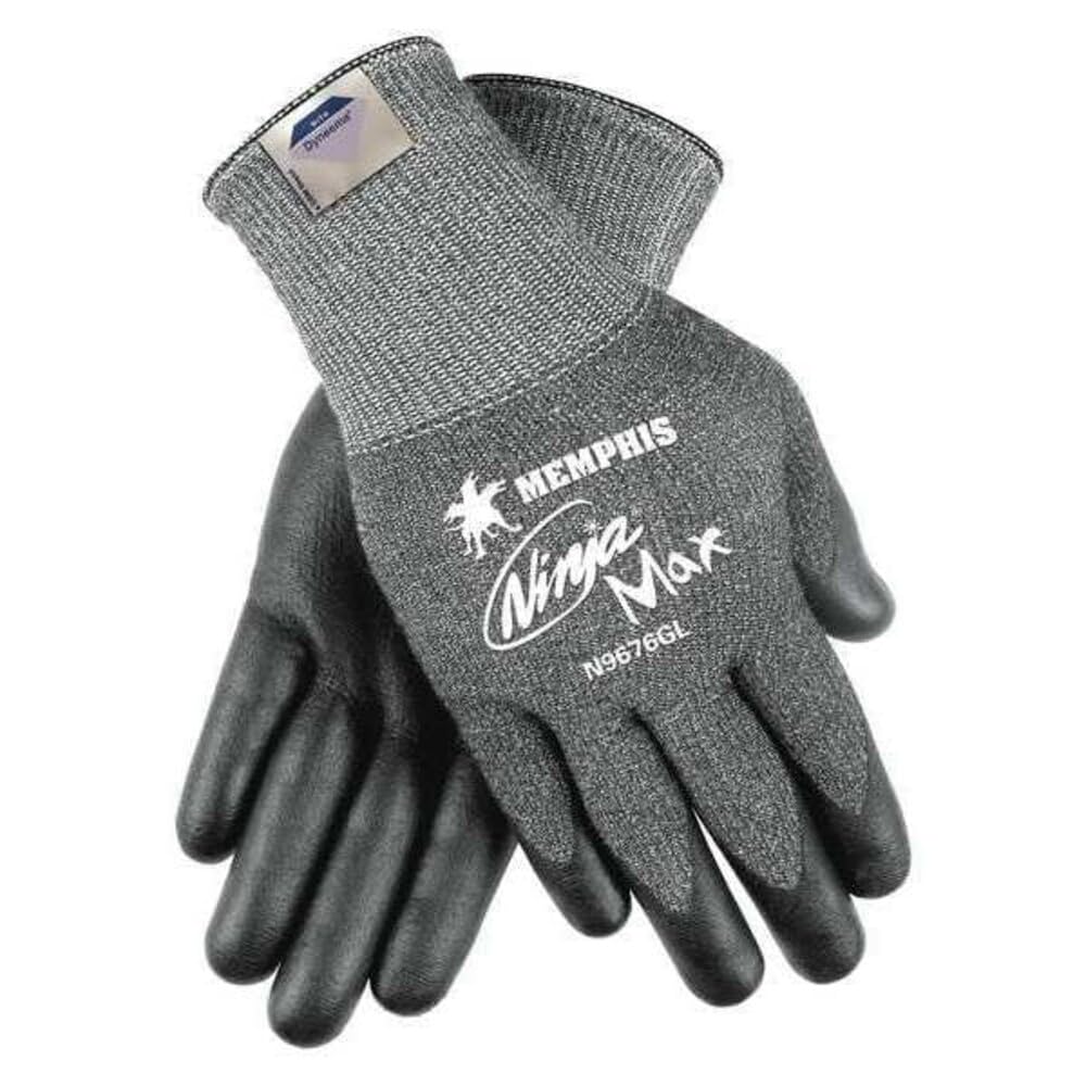 MCR Safety Ninja Max N9676GL Guantes de trabajo, calibre 10 Dyneema Diamond Shell, palma y dedos con revestimiento de dos polímeros, grande, gris