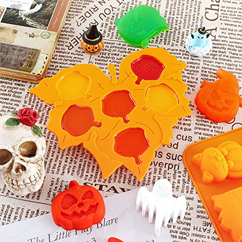 Whaline 4Pcs Halloween Silicone Molds Rectangle Leaf Pumpkin Shape Candy Mould Tray Pumpkin Ghost Bat Skull Fondant Chocolate Moulds For Diy Craft Cupcake Cake Topper Decor Soap Jelly, Orange #TOP3