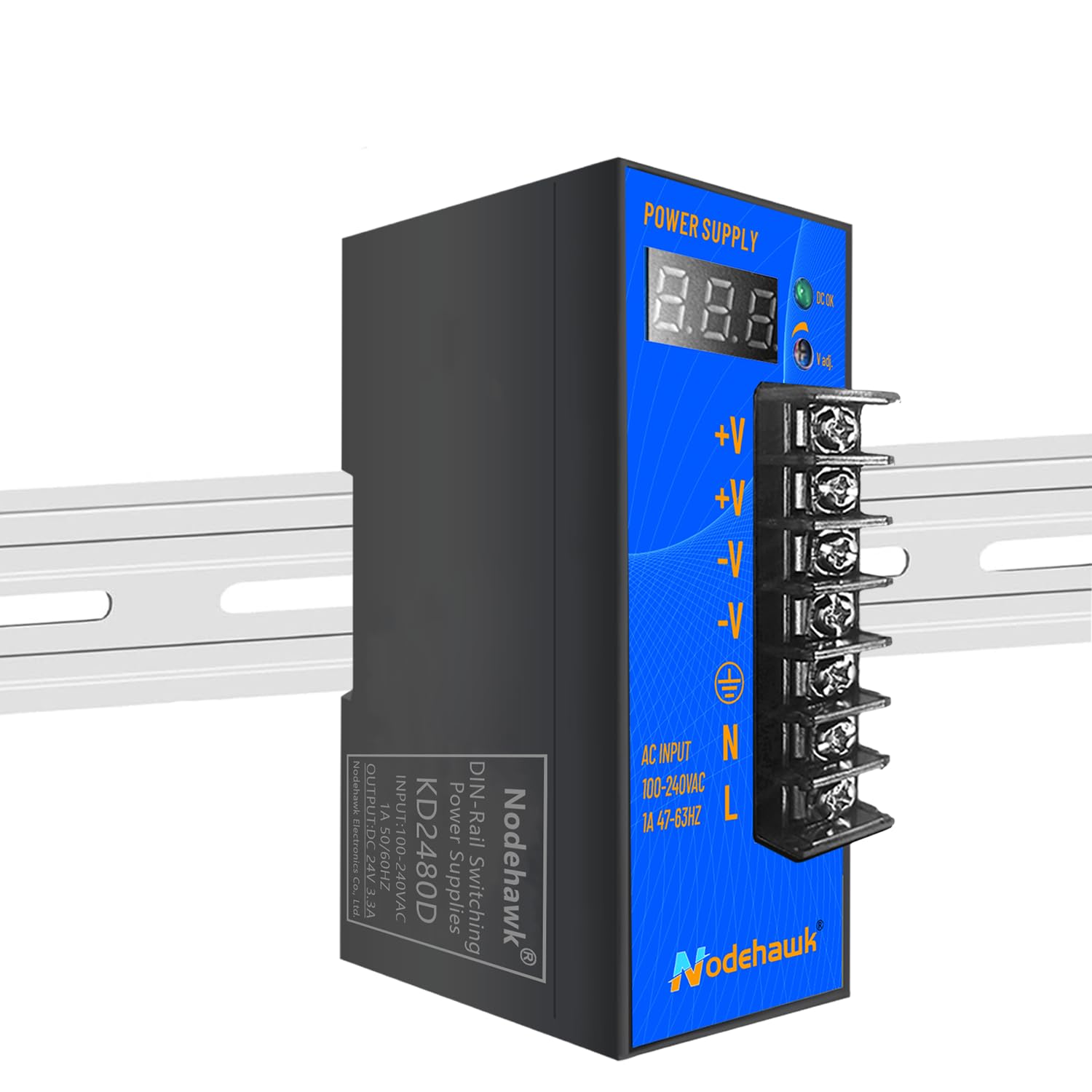 24V Switching Power Supply AC 110-240V to DC 24V Din Rail Power Supply Highly efficient and Dual Output Power Conversion for 3D Printer Motor Monitoring Relay Lighting Equipment,3.3A 80W