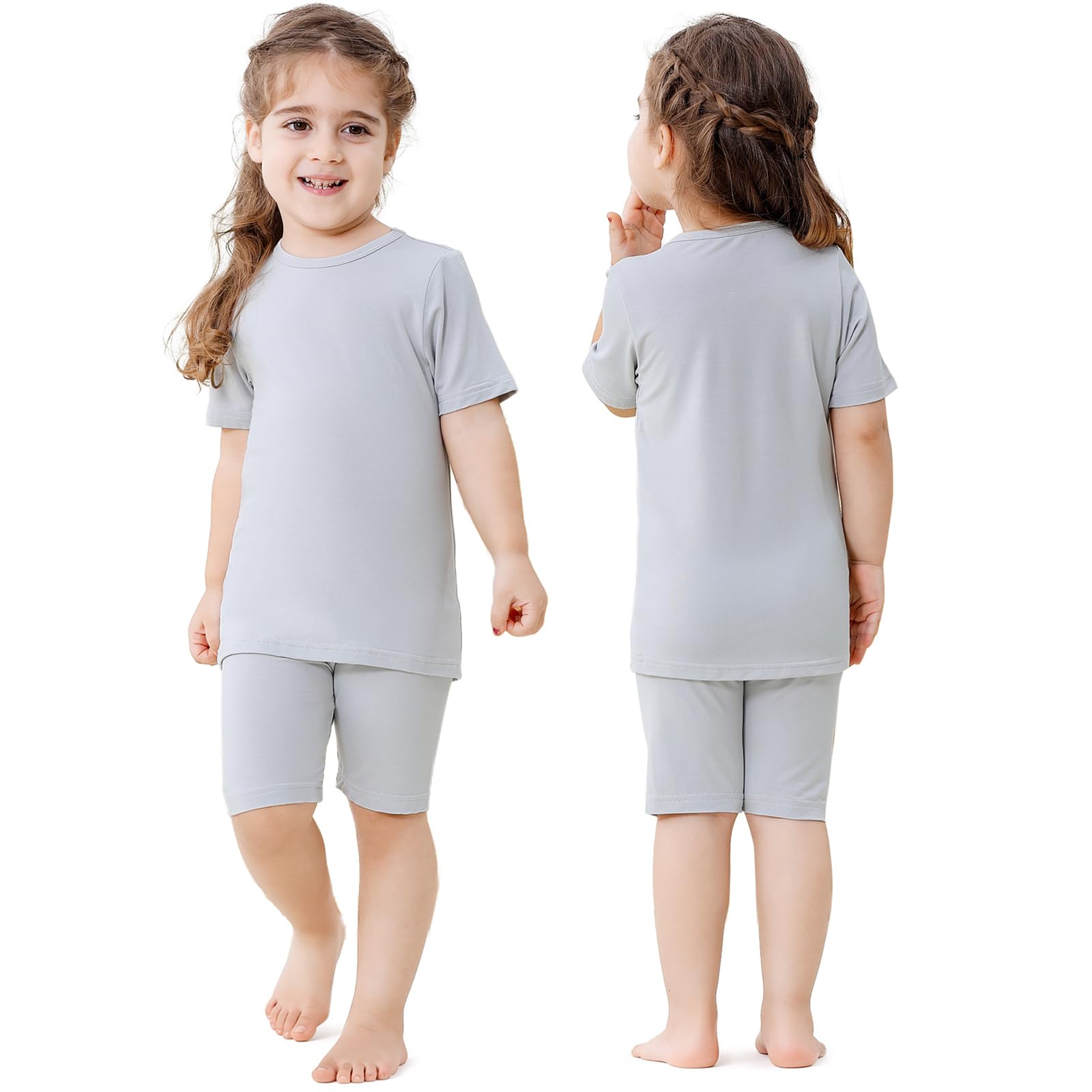 HAHASHOW Schlafanzug Jungen Kurz Sommer Bambus Bekleidungssets für Mädchen 2-8 Jahre Atmungsaktiv Kinder T-Shirt und Shorts