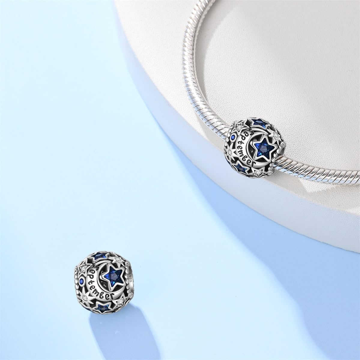 925 Sterling Silver Birthstone Charm For Bracelet Sun Moon Star From January To December Happy Birthday Bead Charms For Women Jewelry Gifts - Image 4