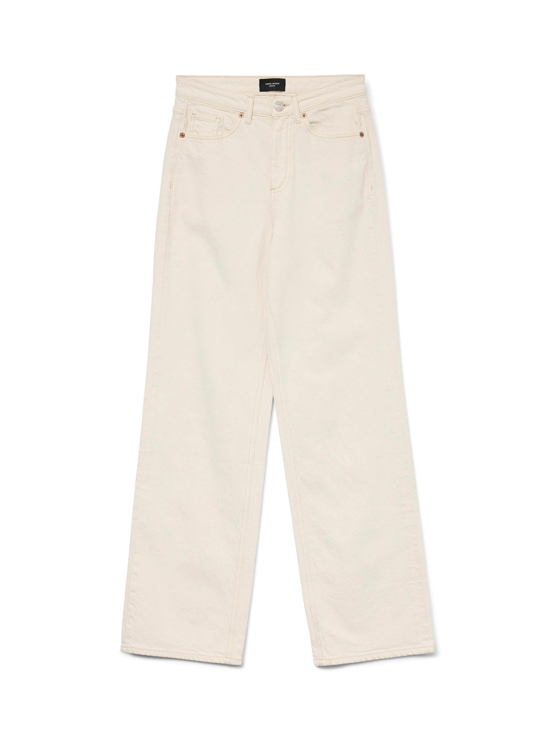VERO MODA Women's Vmtessa Hr Wide STR Ecru Ga Noos Jeans, Ecru, 28W x 32L