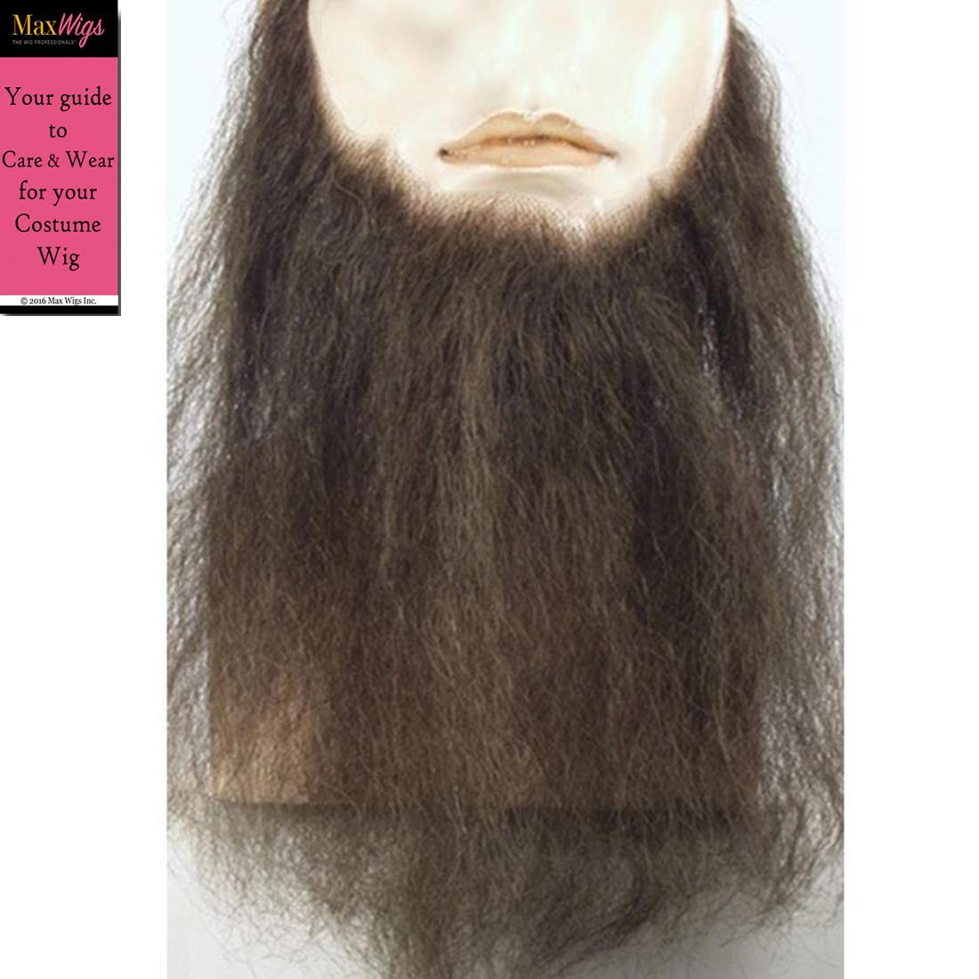 10" Long Full Face Beard Color Med Brown - Lacey Wigs Human Hair Mens Duck Dynasty Hand-Made Fake Facial Biker Amish Bundle with MaxWigs Hairloss Booklet