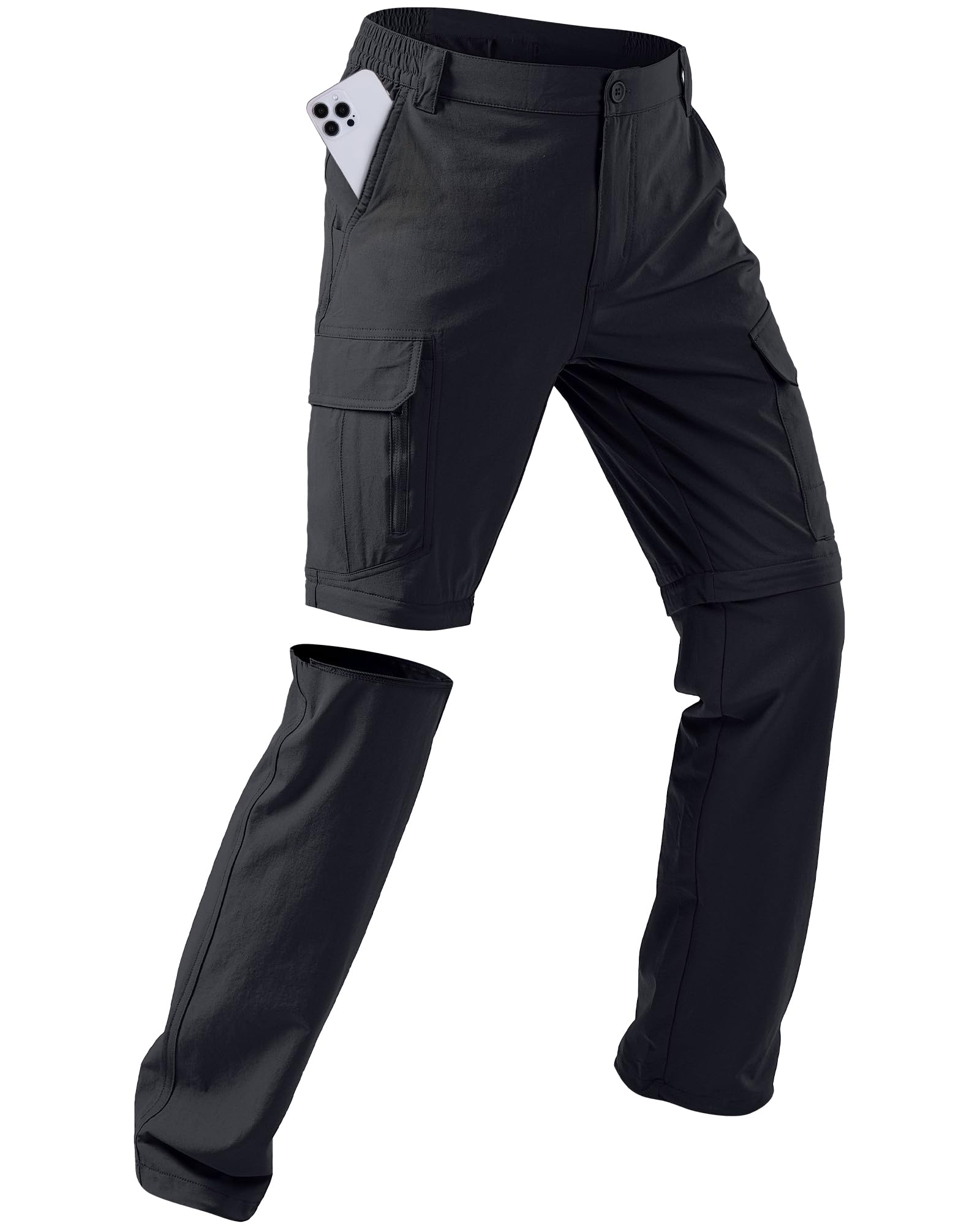 Mens Hiking Convertible Fishing Safari Pants Zip Off Outdoor Trousers | Waterproof Quick Dry Lightweight,4-Way Stretch Stretch Cargo Work Pants with Multiple Pockets