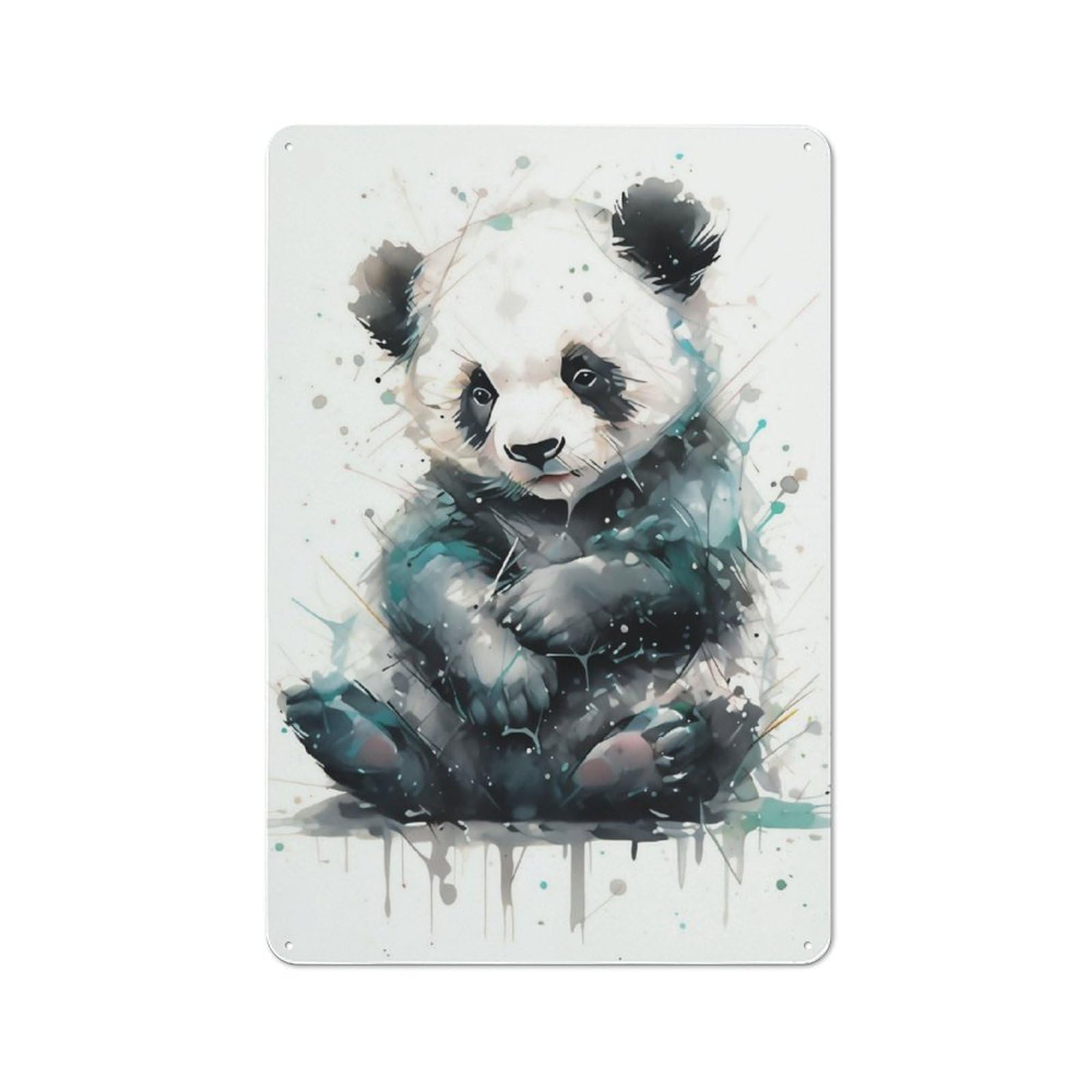 Junmoney Panda Watercolor Rustic Metal Sign 30X20cm For Living Room Wall, With Clear Rustic Wall Decor Character