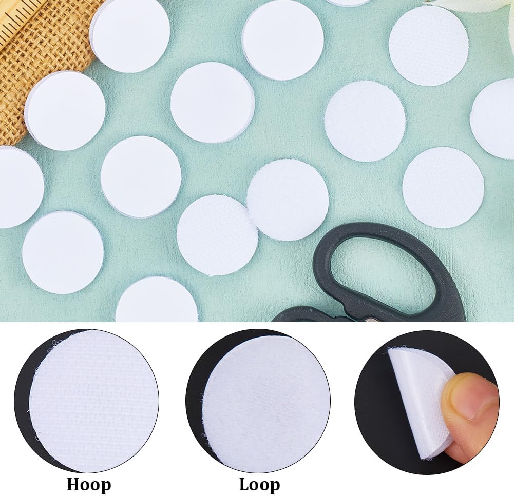 40Pcs Adhesive Hook and Loop Strips Round Hook and Loop Patch 1 Inch Dots White Nylon Polyester Heavy Duty Small Command Hanging Interlocking Grip Tapes for Indoor Wall Door Sewing Crafting