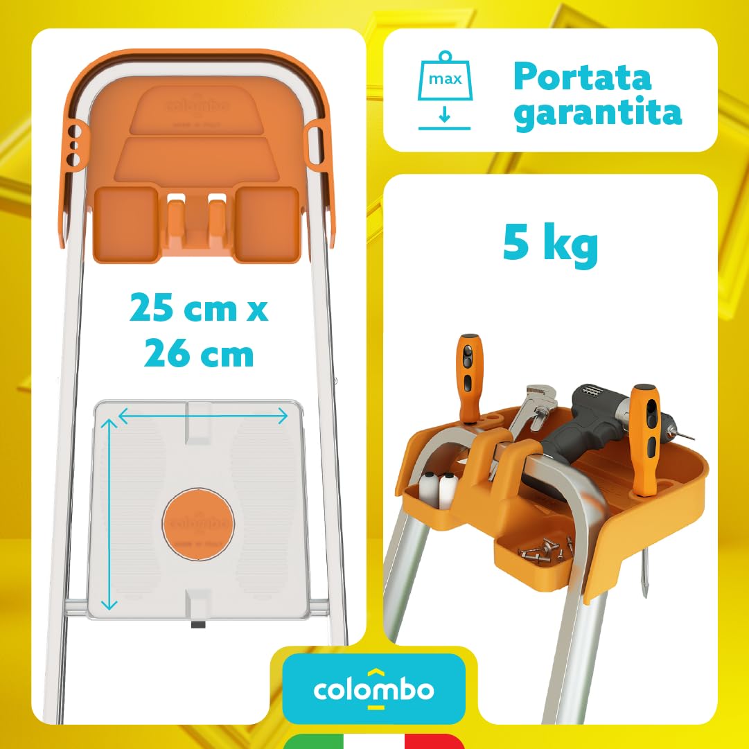 Colombo Scala Pieghevole Alluminio Attica 3/4/5/6/7/8 Gradini Senza Rivetti | Scala 8 Gradini Robusta con Piattaforma e Vaschetta Portautensili | Portata 150kg | Conforme EN131 TÜV-GS | Made in Italy