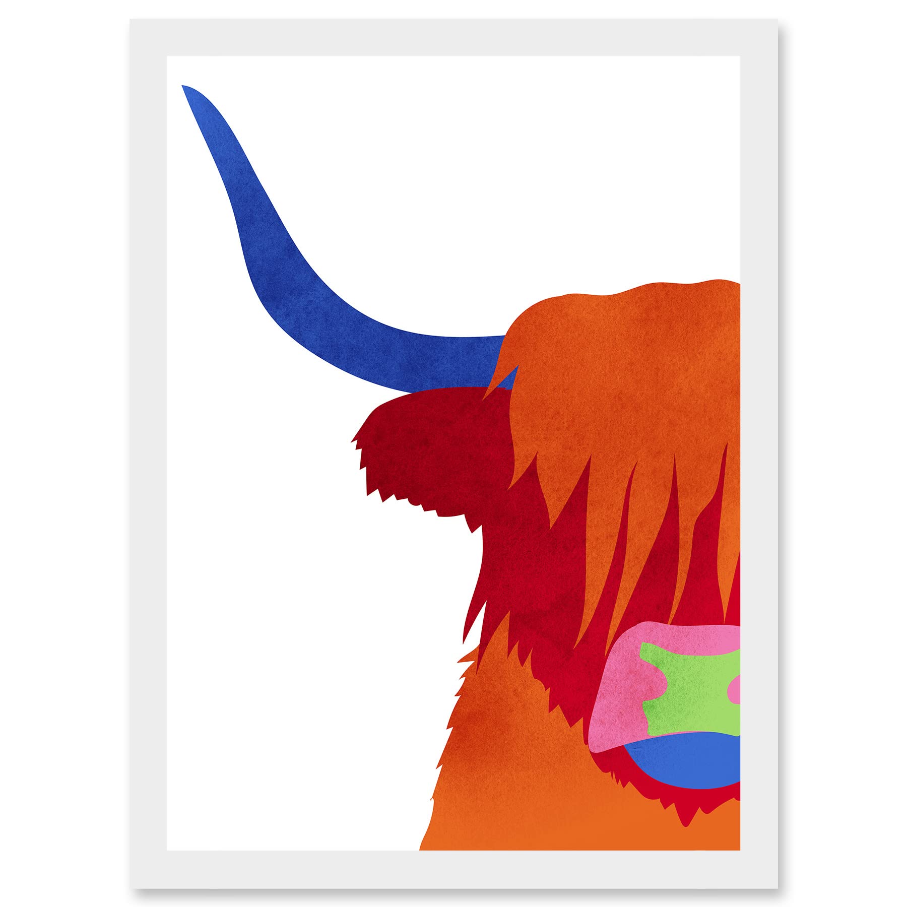 Bright Highland Scottish Cow Bull Coo Colourful Framed A4 Wall Art Print