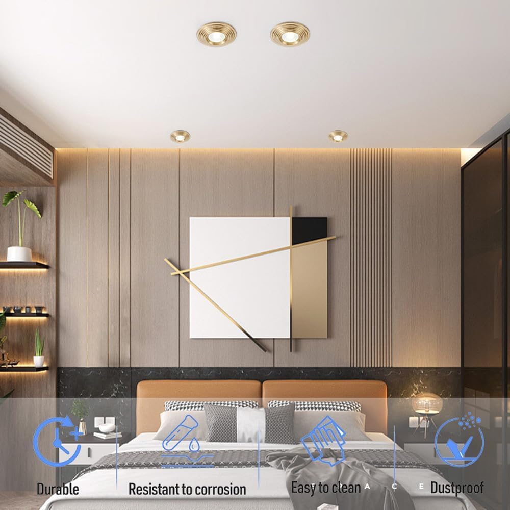 XBTGS Faretti da incasso a LED rotondi in ottone da 10,9 cm con rivestimento deflettore, luce diurna, faretti profondi antiriflesso, installazione semplice, senza coppia