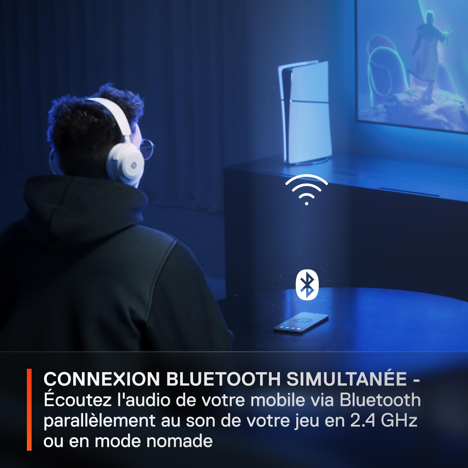 SteelSeries Arctis Nova 7P- Casque Gaming Sans Fil multiplateforme- Haut-parleurs magnétiques en néodyme- Bluetooth et 2.4GHz simultanés - Autonomie 38h- Micro ClearCast Gen2 IA- PS5,PC,Switch,Mobile