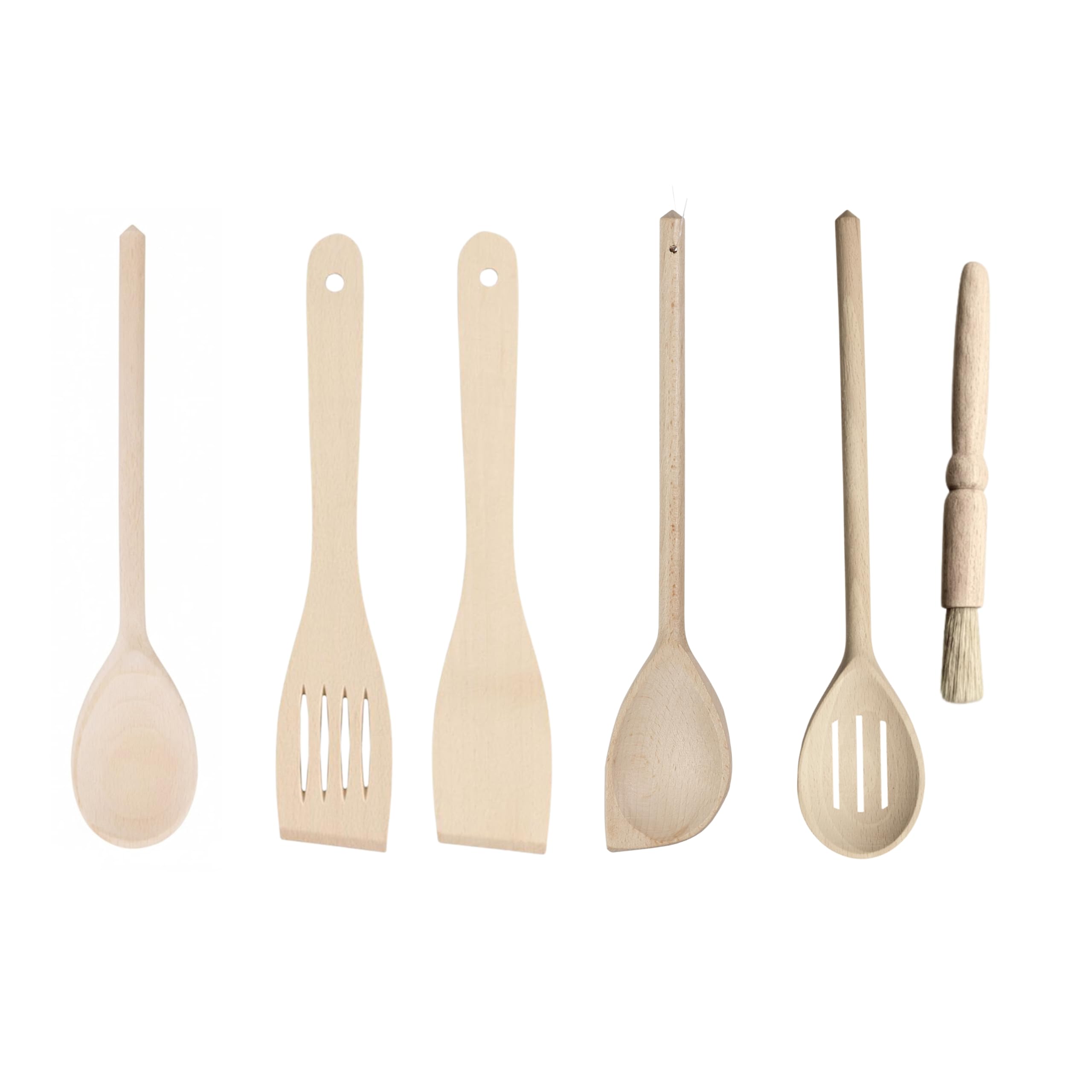 Tala 6 Piece Wooden Utensil Set, Contains Large Spoon, Slotted Spoon, Solid Spatula, Slotted Spatula, Scraper Spoon & Pastry Brush, Made with FSC Certified and Sustainable Beechwood Kitchen Tools, — image 1
