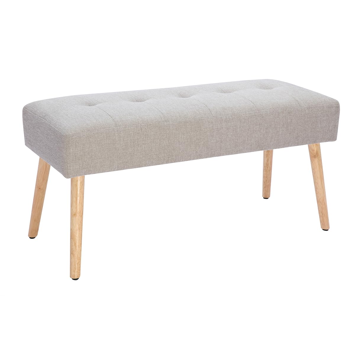Miliboo Banc scandinave capitonné en Tissu Effet Velours texturé Beige et Bois Clair L96 cm GUESTA