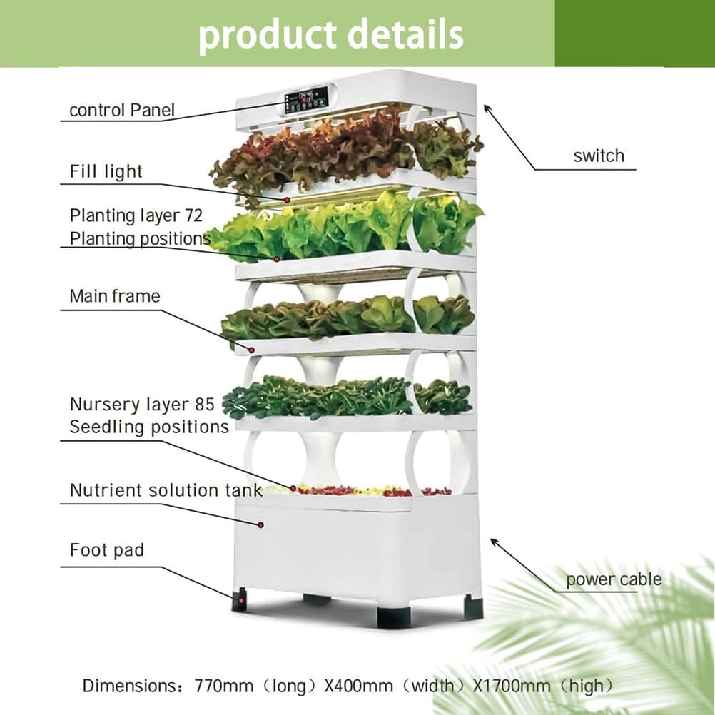 Système de culture hydroponique, tour de jardin à 5 niveaux avec lampe de culture LED, kit complet de légumes et d'herbes pour jardinage à la maison