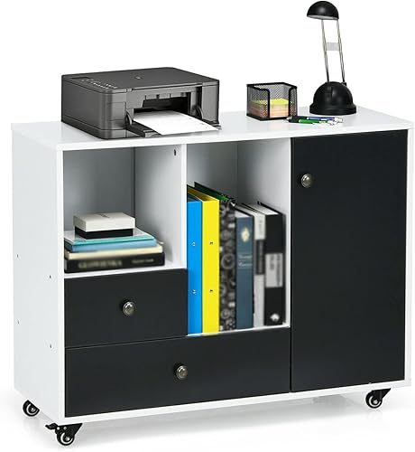 RHSH Soporte para impresora gabinete lateral para archivadores almacenamiento de archivos soporte grande para impresora con 2 cajones y estantes