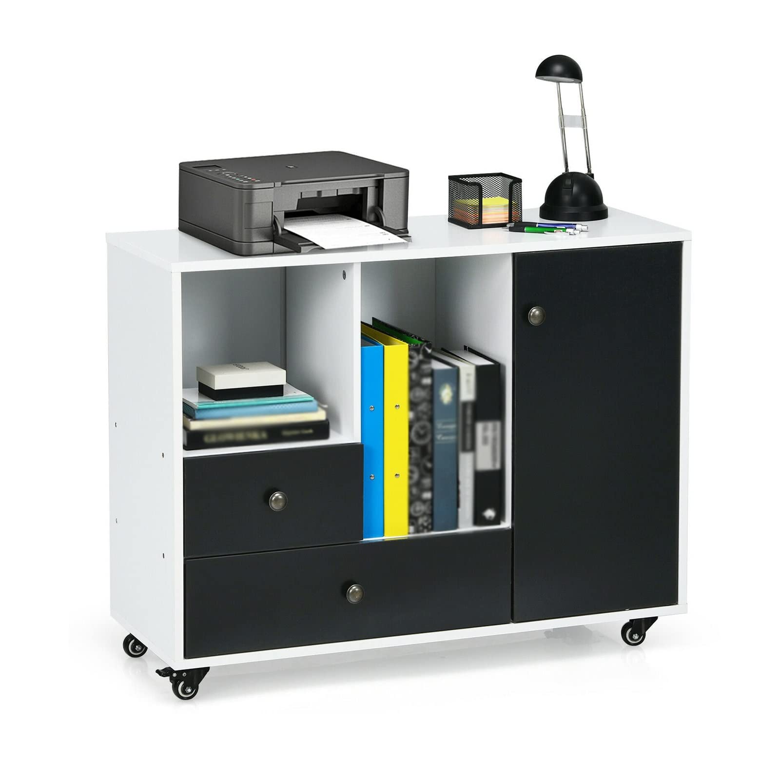 Aioneer Printer Stand Printer Stand Cabinet Lateral Mobile Filing Cabinet File Storage Large Printer Stand W/ 2 Drawers & Shelves Printer Shelf