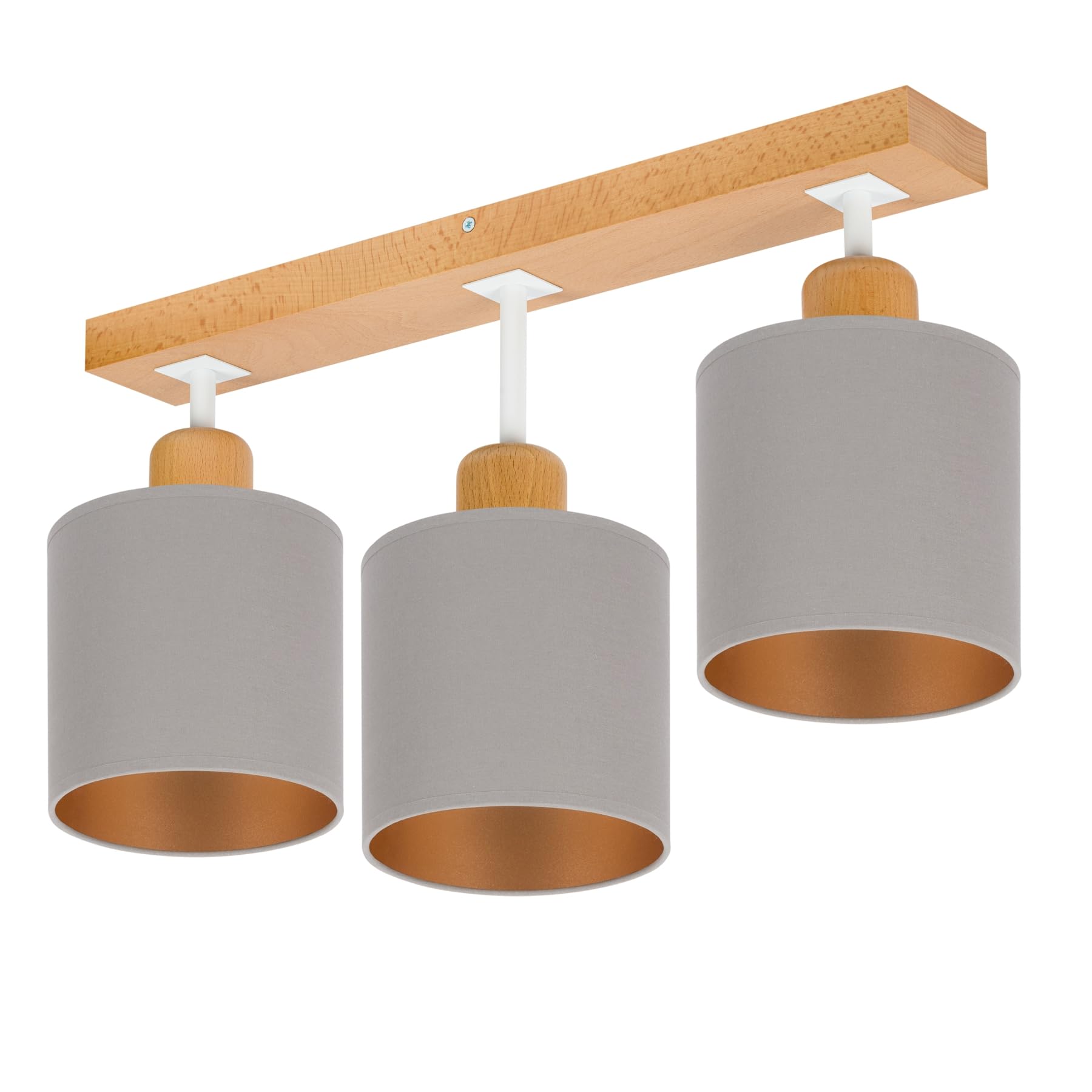 Deckenlampe Lampe 3 Flammig Deckenleuchte Massivholz E27 LED Geeignet Wohnzimmer Schlafzimmer Küche CL-WE50x7BU-GR Grau