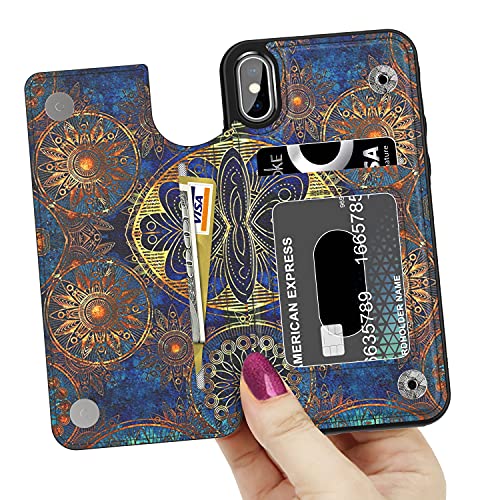 Leto Iphone X Case,Iphone Xs Case,Leather Wallet Case With Fashionable Designs For Girls Women,Flip Folio Cover With Card Slots Kickstand,Protective Phone Case For Iphone X/Xs Vintage Patterns #TOP1