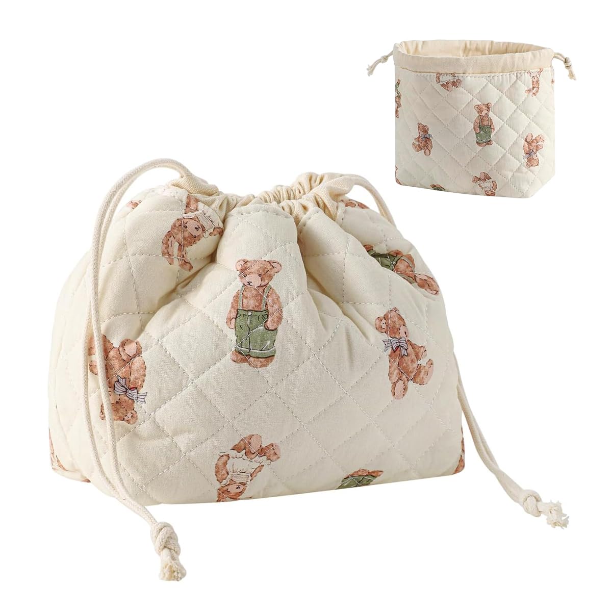 MAYCREATE® Soft Cotton Quilting Drawstring Makeup Bag Cosmetic Bag Fashion Forest Cartoon Bear Toiletries Bag Storage Bag for Travel & Daily, 17x10x17.5cm-image-6