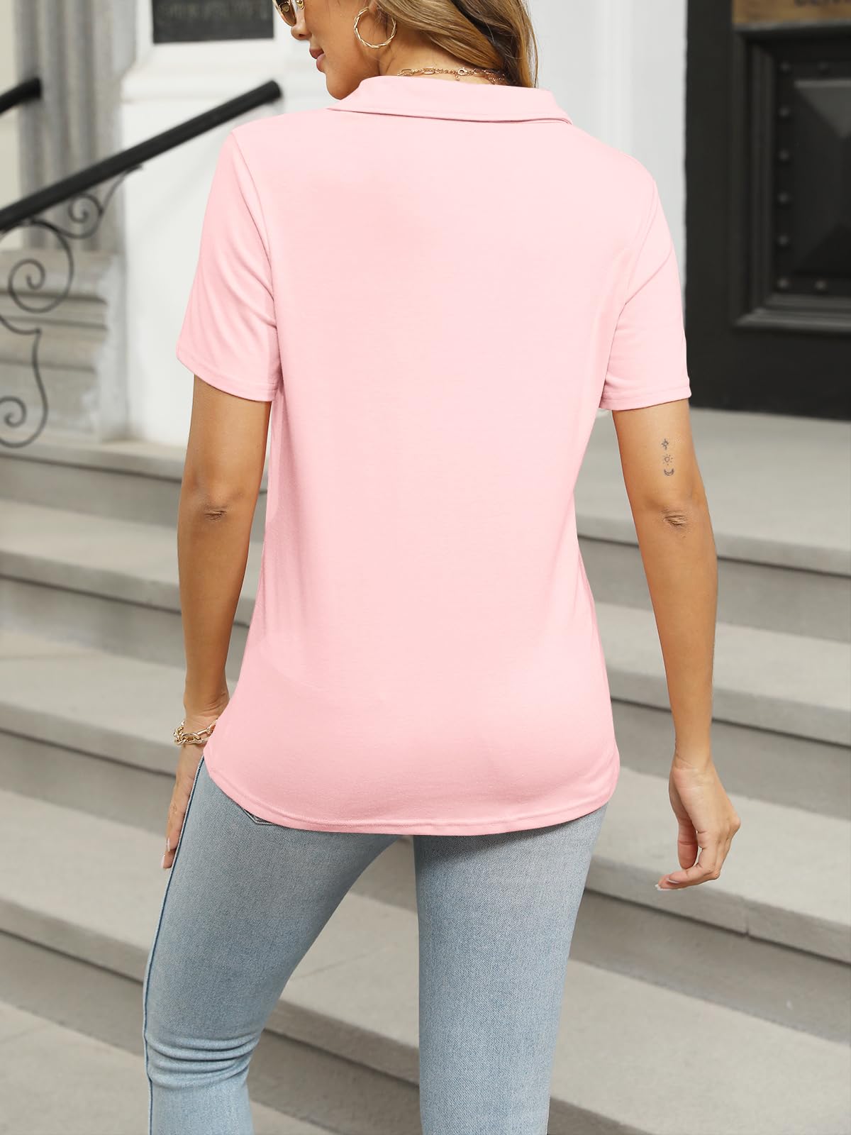 Women's Polo Shirts Short Sleeve V Neck Summer Tops Business Casual Collared Shirts Loose Tees
