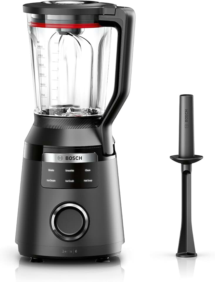 Bosch - Batidora de vaso VitaPower Serie 6, motor de 1800 vatios, velocidad del motor de hasta 45.000 rpm, 6 programas automáticos, jarra batidora Tritan, negro, MMB6652B
