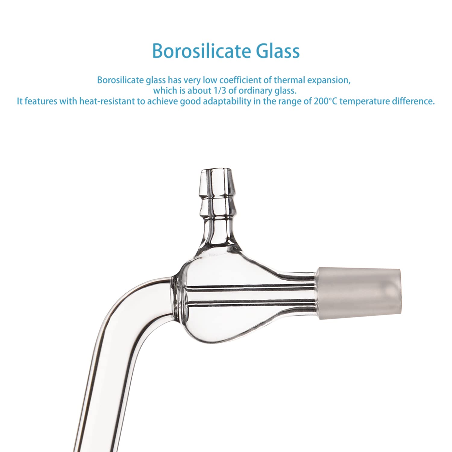 stonylab Adaptateur de Distillation sous Vide en Verre Borosilicate, Coudé à 75 et 105 Degrés, Joints Intérieurs Standard 14/20, Tube Cranté pour Vide, Longueur 100 mm, Verrerie de Laboratoire