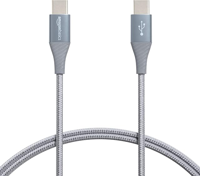 Amazon Basics Aluminium Braided 100 W USB-C to USB-C 2.0 Cable with Power Delivery - 91.5 cm, Grey