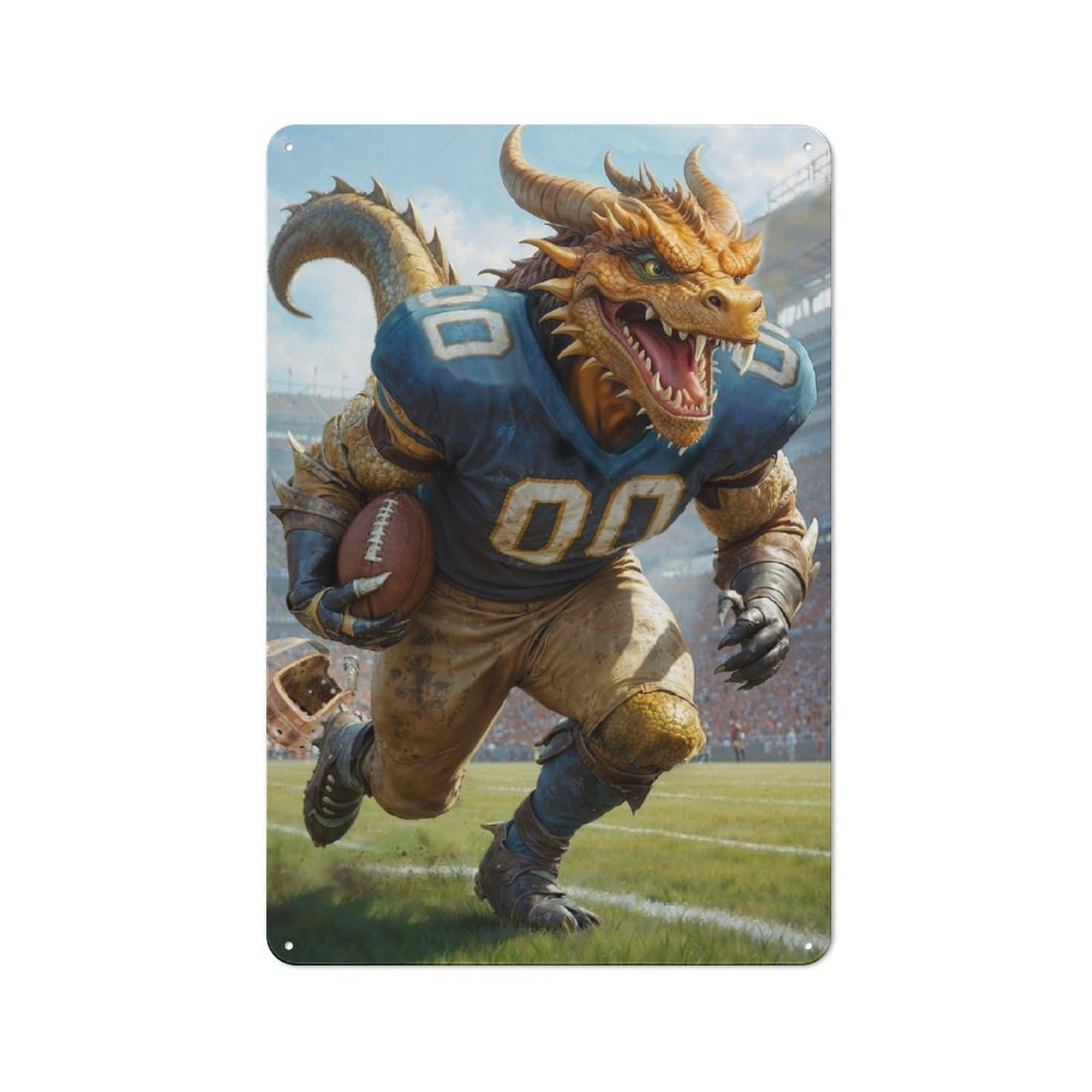 Junmoney Gridiron Dragon Football Modern Vintage Office Metal Sign 30X20cm, Creative Space Decor For Home Office, Reading Corner Or Bedroom