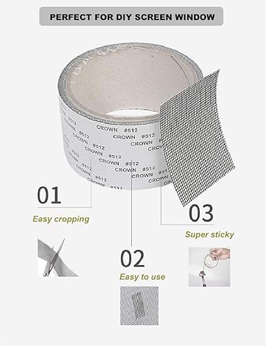 Miniatura 4 de Kit de reparación de pantalla de ventana, cinta de 2 x 80 pies para desgarros y agujeros, malla de fibra de vidrio negra adhesiva fuerte