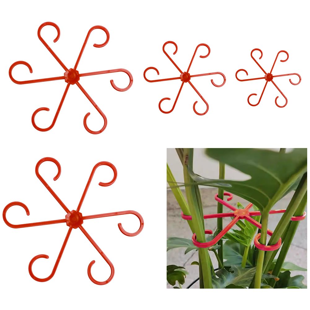 Derkerry Plant Stem Support Rack - 4 Pccs Climbing Houseplant Stem Holders - Plants Climbing Rack Plant Growth Accessories for Climbing Plants (Red)