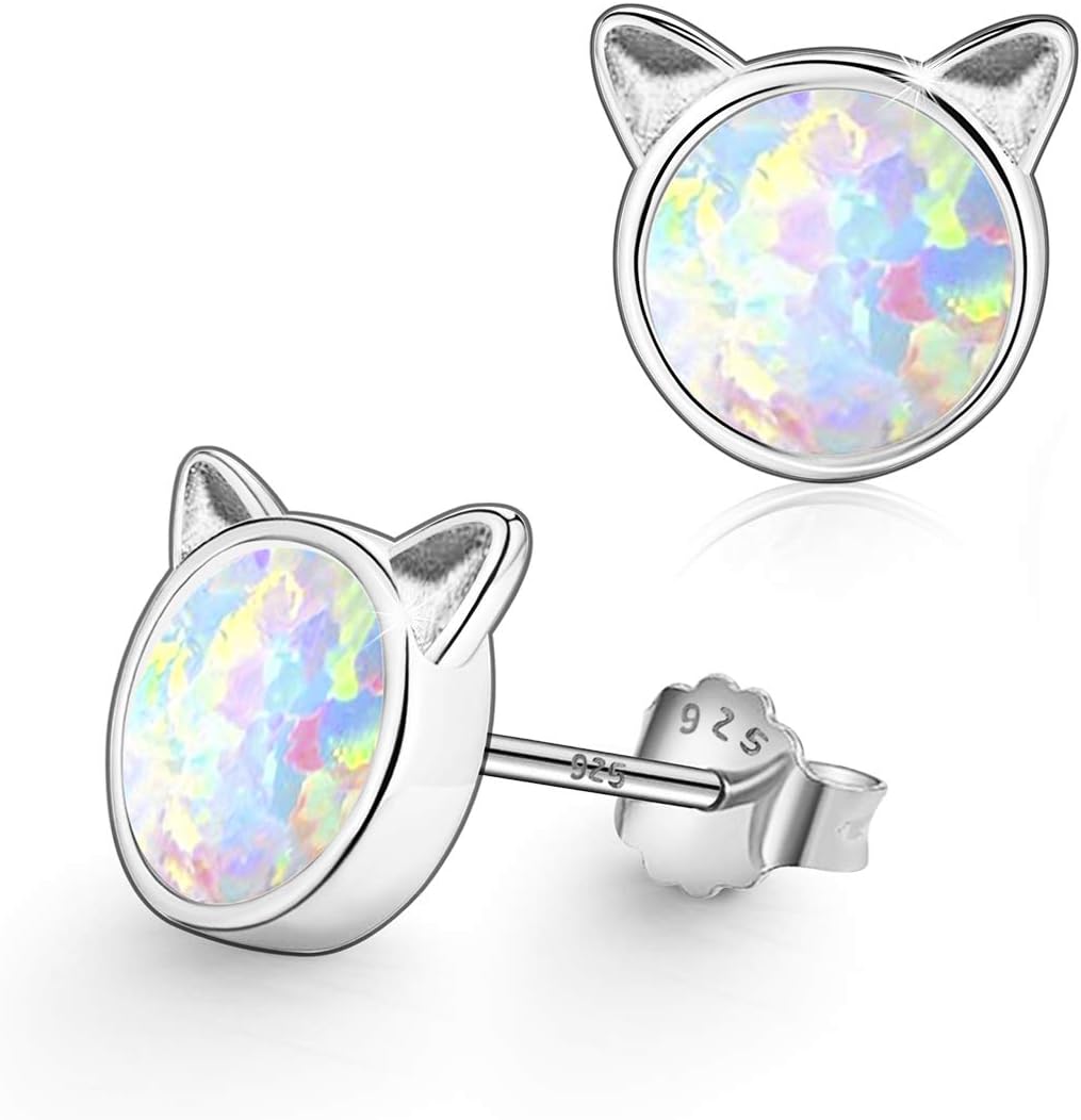 Unicorn Earrings for Girls, Hypoallergenic Fire Opal Stud Earrings ARSKRO S925 Sterling Silver with Gold Mini Tiny Cute Earring Jewelry Gifts for Kids Women