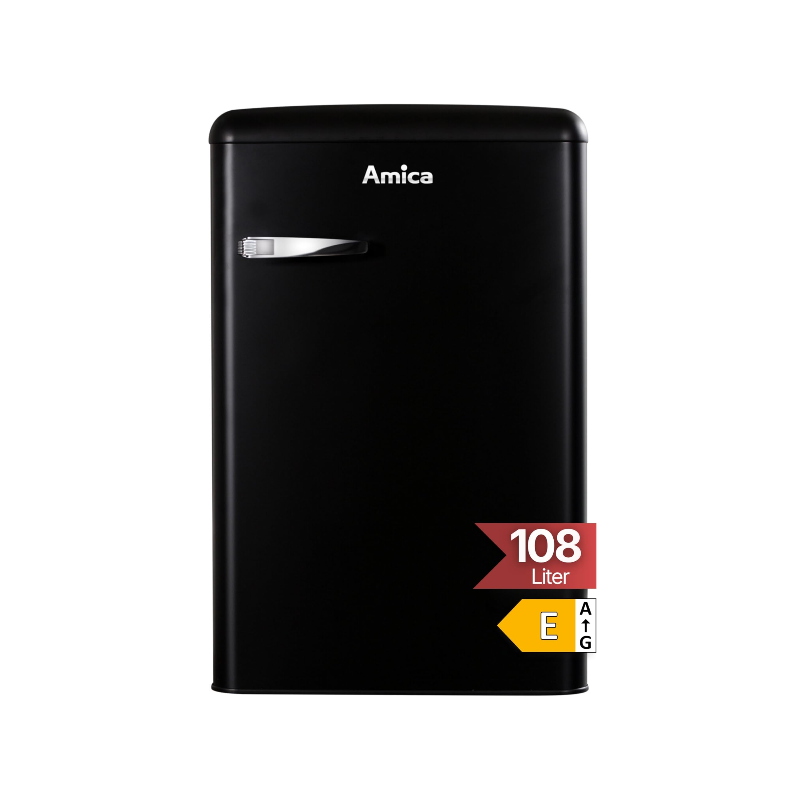 Amica Retro Kühl-Gefrierkombination 108 L 87,5 x 55 x 61,5 cm KS 15617 MS | 96 L Kühlteil 13 L Gefrierfach, LED Beleuchtung, Automatische Abtauung, Gemüseschublade, Leiser Betrieb, SafetyGlass Ablagen