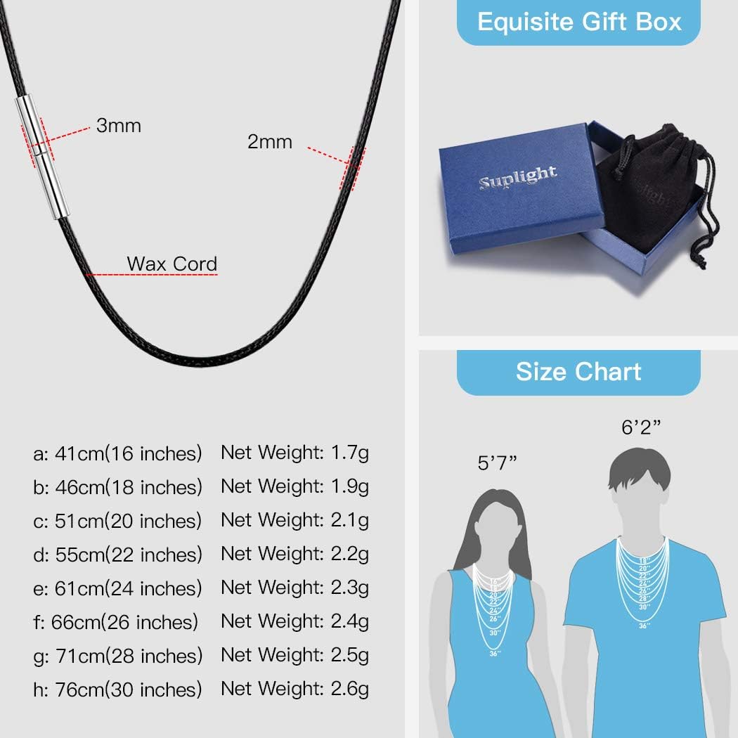 Suplight 2mm Wide Wax Rope Braided Necklaces Chain for DIY Pendant Bracelet, Waterproof with Durable Stainless Steel Magnetic Clasps, 16”-30" with Gift Box - Image 7