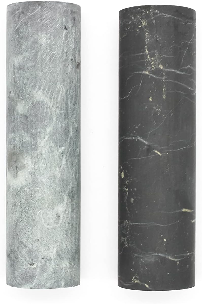 Karelian Heritage Authentic Shungite & Soapstone Harmonizers Set | Stone Egyptian Rods | Real Shungite Healing Cylinders Set of 2 | Non-Polished Harmonizers for Yoga Meditation Chakra Balancing HCN1