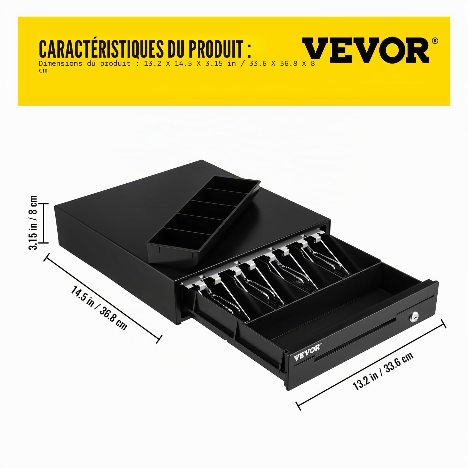 VEVOR Tiroir-Caisse Enregistreuse 33,6 cm Manuel Automatique 4 Billets 5 Pièces RJ11 RJ12 POS