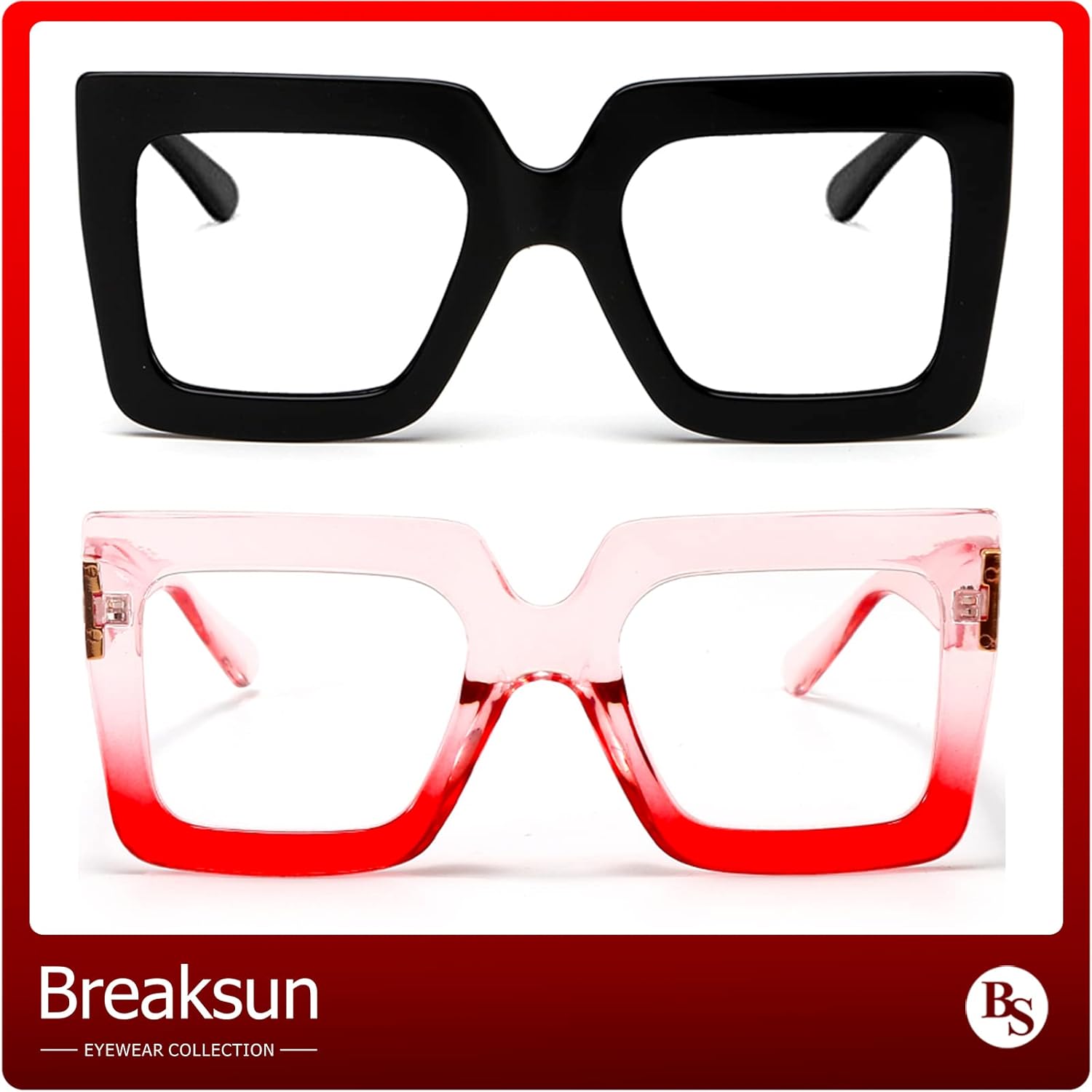 Oversized Blue Light Glasses for Women Fashion Thick Square Computer Eyewear Non-Prescription Black Glasses (New Black+ Pink Red) - Image 3