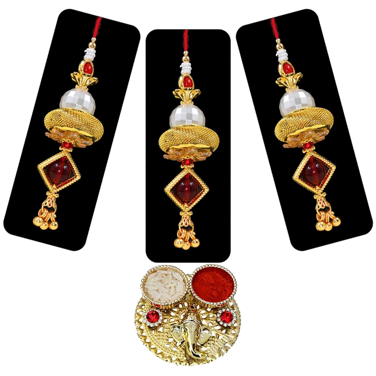 Saugat Traders Handmade Lumba Rakhi for Bhabhi Set of 3 - Designer Chopra with Roli Chawal - Exclusive Rakhi - Beads Rakhi