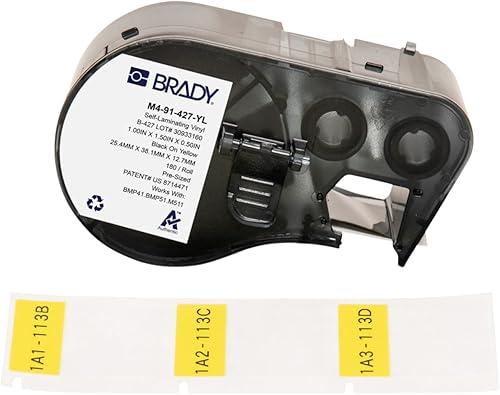 Miniatura 20 de Brady Auténticas etiquetas envolventes de vinilo autolaminables (M4-51-427) de 2.5 pulgadas de alto x 1 pulgada de ancho, negro sobre blanco, Negro