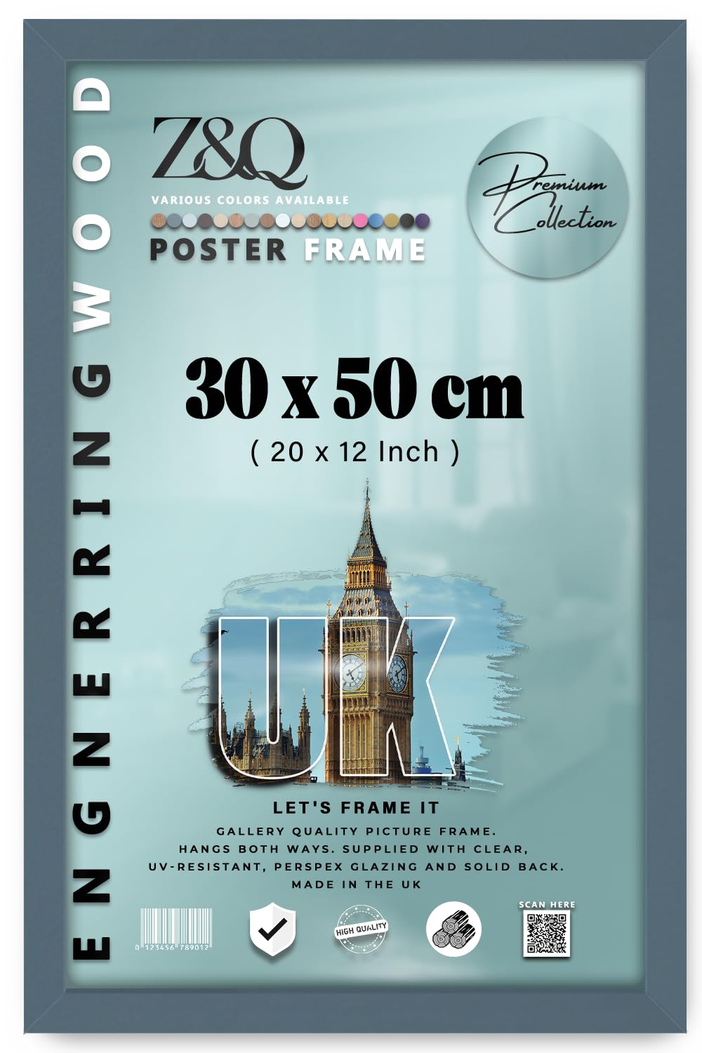 Z&Q - MDF Wood Finish (30 x 50 CM) Poster/Picture Frame | for Art Gallery, Room Wall Decor 20 x 12 Inch Portrait/Landscape Display [ Dark Grey ] — image 1
