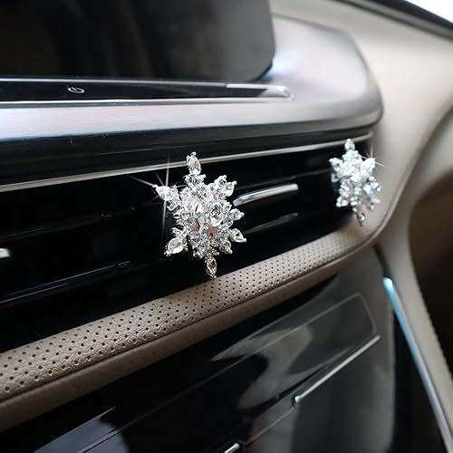 Miniatura 7 de ORIESSE Clips de ventilación para ambientador de automóvil, 2 piezas de accesorios giratorios de copo de nieve plateados, accesorios de automóvil