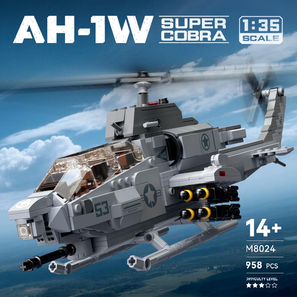 MISINI M8024 AH-1W Super Cobra Armed Helicopter Building Blocks Set, 958 Pcs Military Medium 1:35 Helicopter Building Kit - Image 2