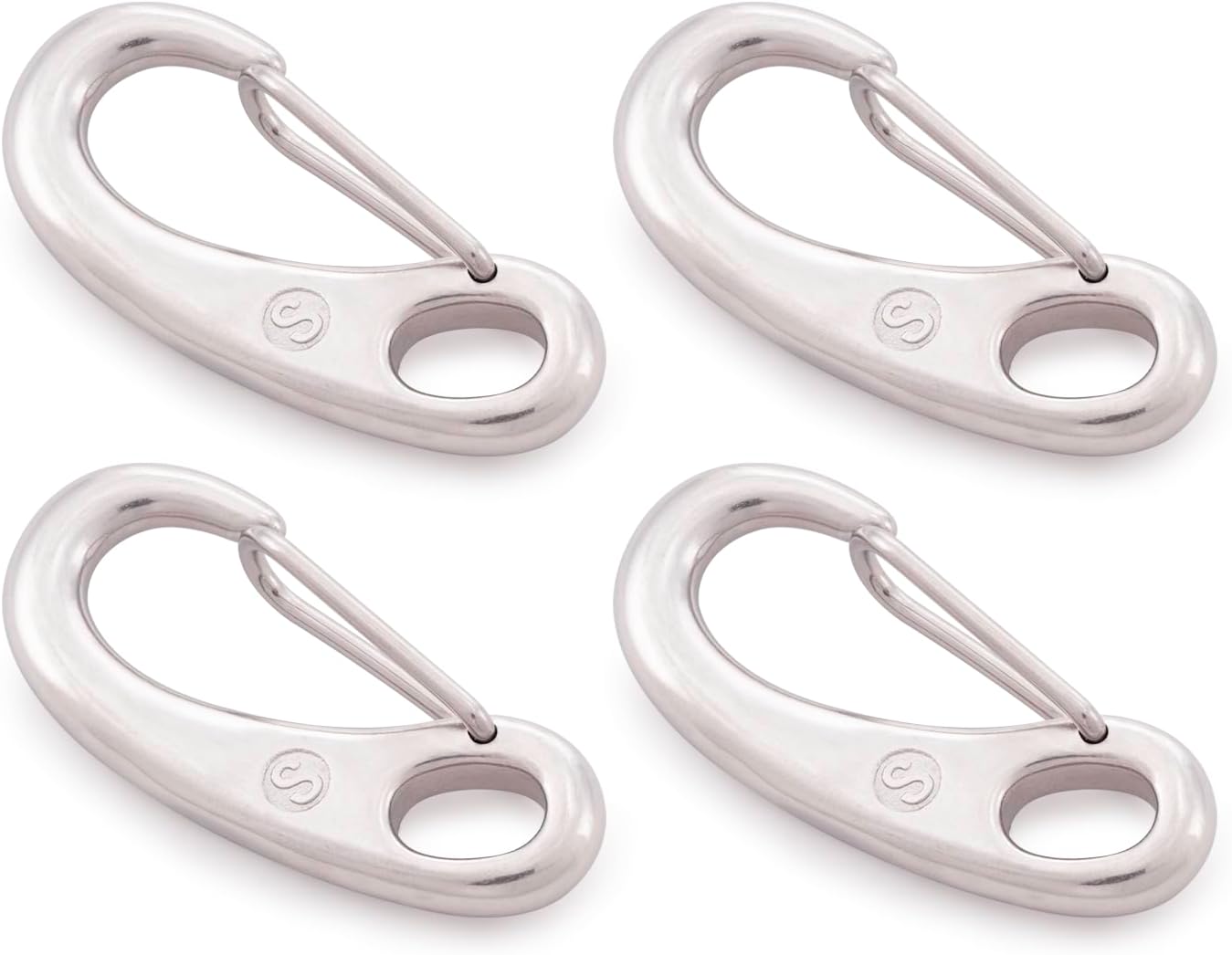 SHONAN Flag Clips for Flagpole Rope, Marine Grade Wire Gate Carabiners, Boat Fender Clips, 4 Pack Stainless Steel Snap Hooks for Ropes, Keychain, Dog Leash