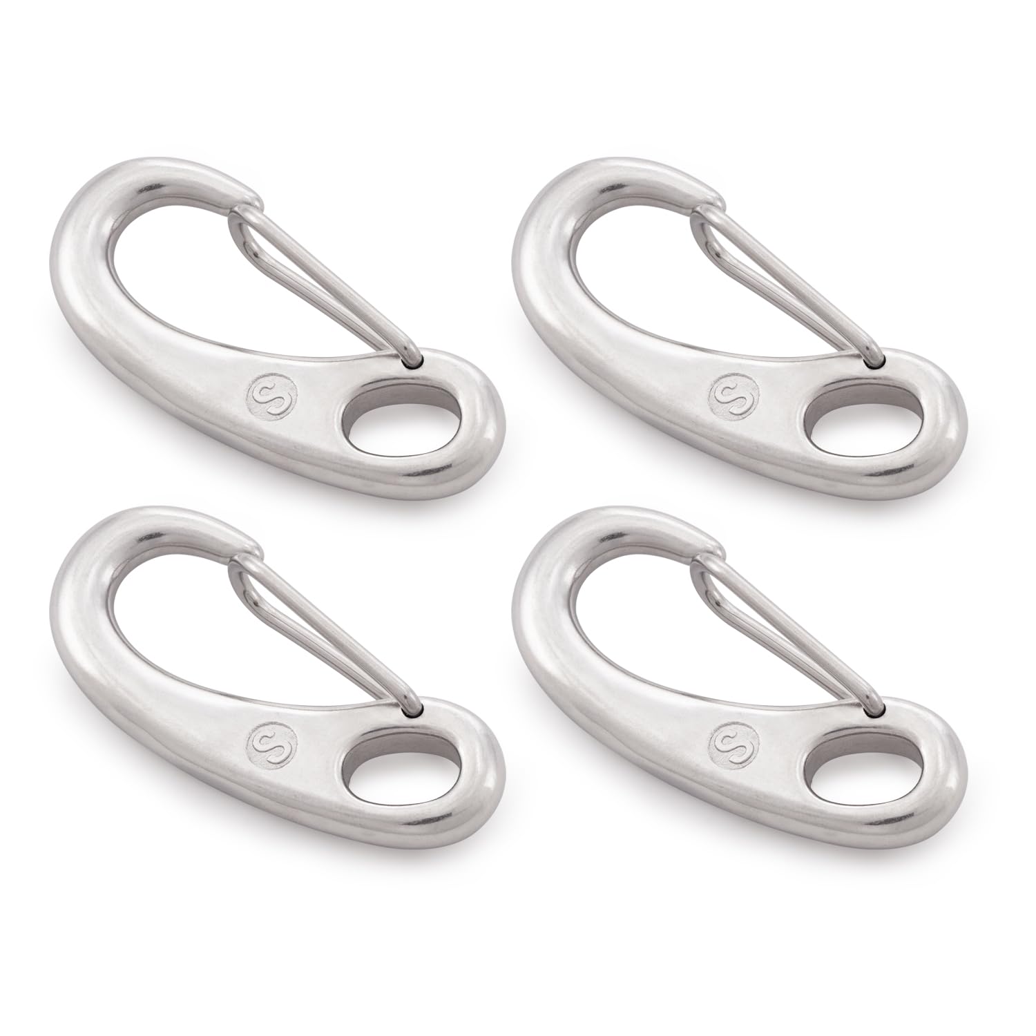 SHONAN Flag Clips for Flagpole Rope, Marine Grade Wire Gate Carabiners, Boat Fender Clips, 4 Pack Stainless Steel Snap Hooks for Ropes, Keychain, Dog Leash