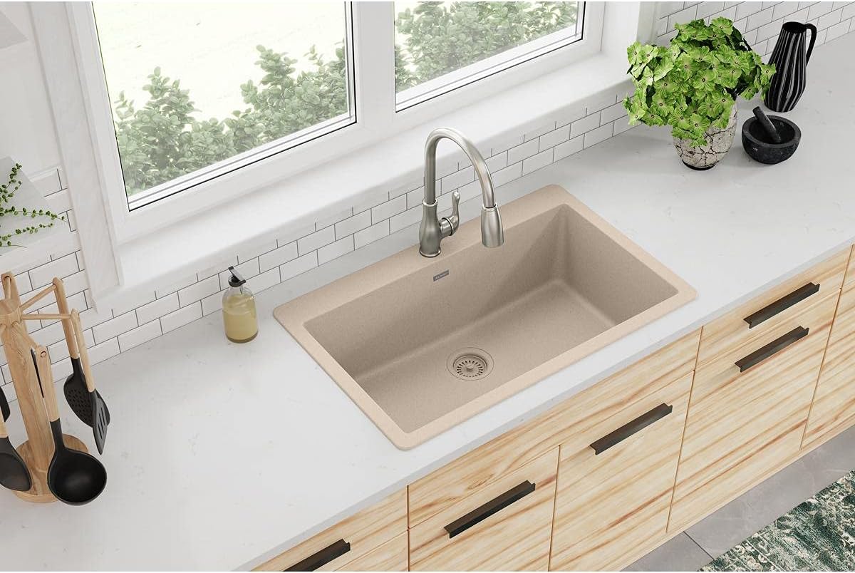 🔥 Hot Deals Elkay Quartz Classic ELGR13322BQ0 Bisque Single Bowl Top Mount Sink