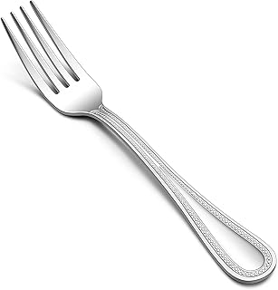 Forks Set of 12, E-far Stainless Steel Dinner Forks Silverware with Pearled Edge for Home/Kitchen/Restaurant, Mirror Polished & Dishwasher safe-7.9 Inches