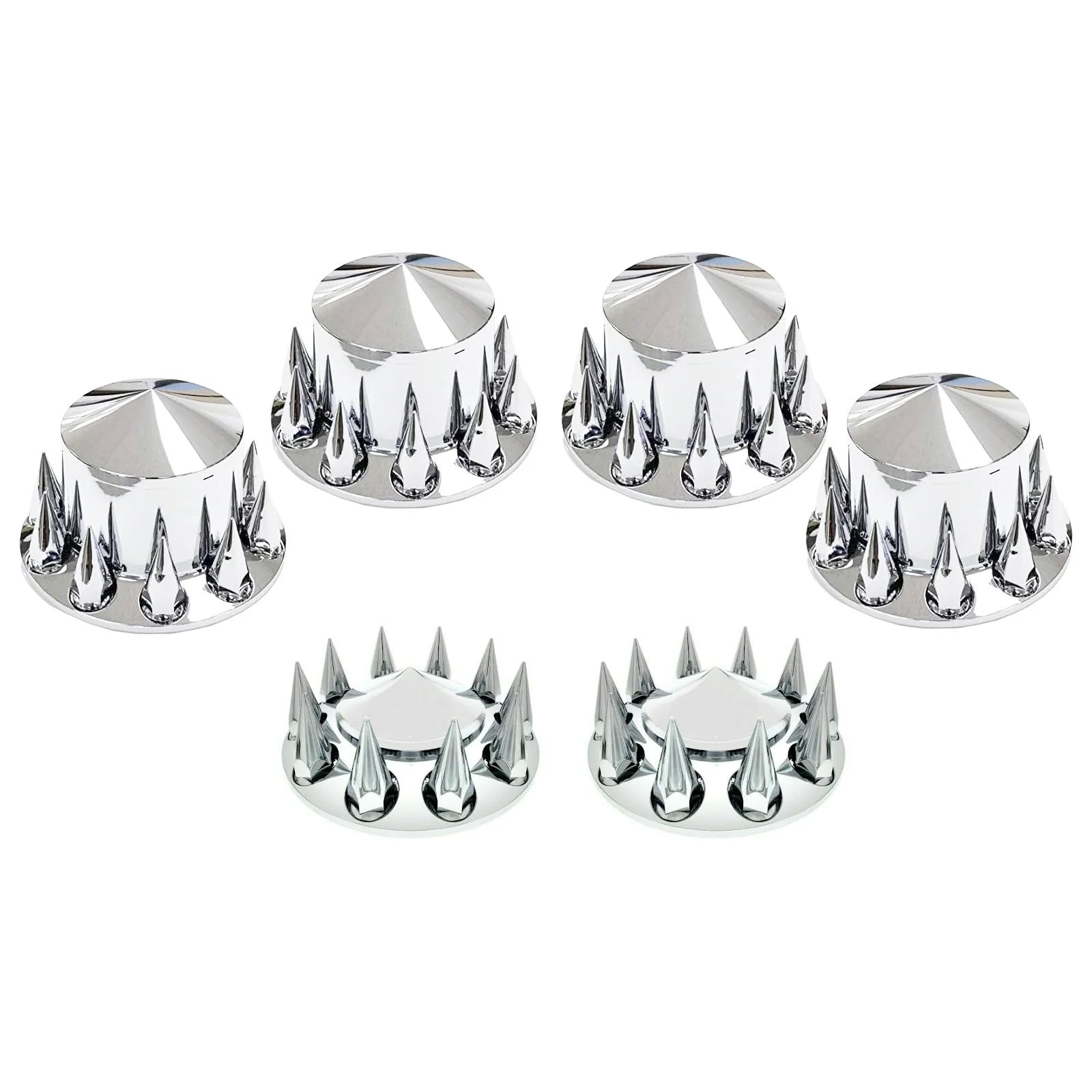 FORTPRO Fortpro Semi Truck Chrome Rear Axle Wheel Cone Style Cover Combo Kit w/33 mm Spike Thread-On Nuts Covers , F247510